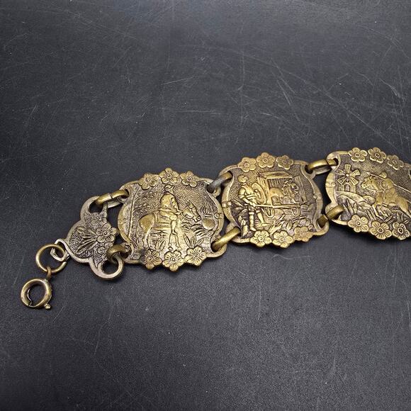 Don Quixote Story Book Bracelet Bronze Tone Links Vintage Jewelry - Picture 4 of 10